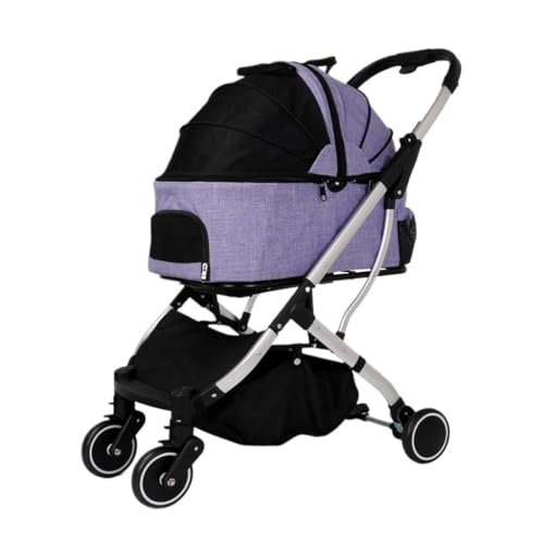 Hunde Kinderwagen Haustier-Kinderwagen, Katzen-Kinderwagen, Hunde-Kinderwagen, EIN-klick-Aufbewahrungswiege, Abnehmbarer Tragbarer Haustier-Kinderwagen Katzen Kinderwagen(Purple) von FYSXCXS