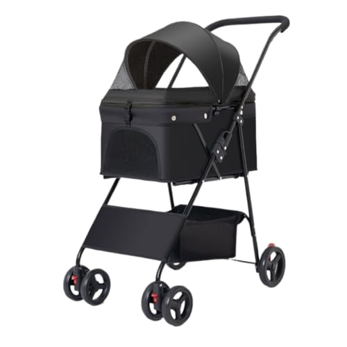 Hunde Kinderwagen Haustier-Kinderwagen, Katzen- Und Hunde-Kinderwagen, Kleiner Und Mittelgroßer Hunde-Kinderwagen, Leichter Faltbarer Hunde-Kinderwagen Katzen Kinderwagen(Black,A) von FYSXCXS