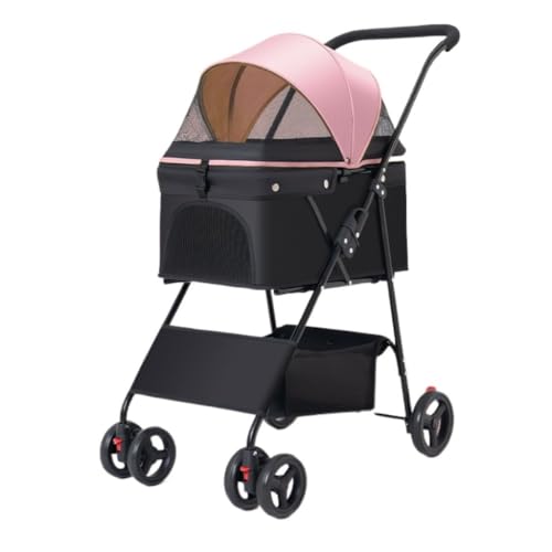 Hunde Kinderwagen Haustier-Kinderwagen, Katzen- Und Hunde-Kinderwagen, Kleiner Und Mittelgroßer Hunde-Kinderwagen, Leichter Faltbarer Hunde-Kinderwagen Katzen Kinderwagen(Pink,A) von FYSXCXS