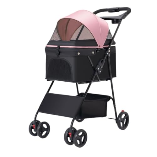 Hunde Kinderwagen Haustier-Kinderwagen, Kinderwagen for Hunde Und Katzen for Ausgehen, Kleiner Haustier-Kinderwagen, Leicht, for Outdoor-Reisen, Faltbar Katzen Kinderwagen(Pink,B) von FYSXCXS