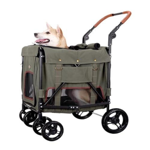 Hunde Kinderwagen Haustier-Kinderwagen, Leichter Faltbarer Hunde-Kinderwagen, Freistehender Kinderwagen, Katzenausflug-Kinderwagen, Tragbarer Hunde-Kinderwagen Katzen Kinderwagen(Green) von FYSXCXS