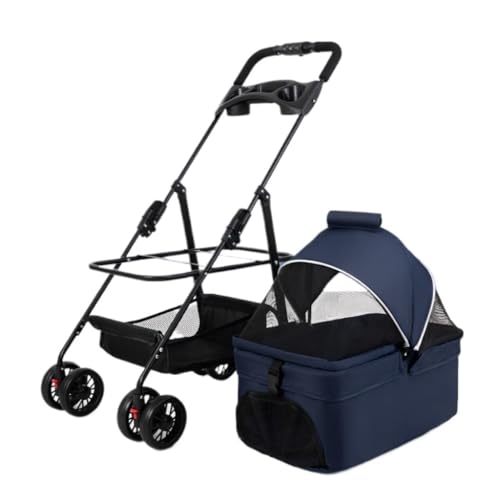 Hunde Kinderwagen Haustier-Kinderwagen, Leichter Und Faltbarer Kinderwagen, Haustier-Kinderwagen, Essenstablett, Haustier-Kinderwagen, Must-Have for Reisen Katzen Kinderwagen(Blue) von FYSXCXS