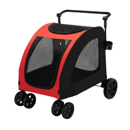 Hunde Kinderwagen Haustier-Kinderwagen, Multifunktionaler Haustier-Kinderwagen, Outdoor-Reise-Hundewagen, Tragbarer, Faltbarer Haustier-Kinderwagen, Leicht Katzen Kinderwagen(Red) von FYSXCXS