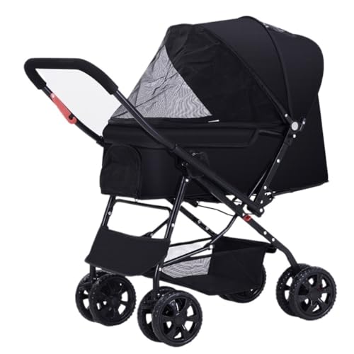 Hunde Kinderwagen Haustier-Kinderwagen, Outdoor-Kinderwagen, zweifach Verstellbarer, Faltbarer Hunde-Kinderwagen, Kleiner und mittelgroßer Kinderwagen Katzen Kinderwagen(Black) von FYSXCXS