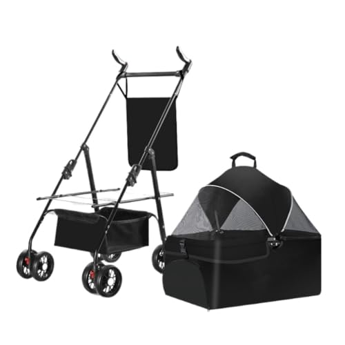 Hunde Kinderwagen Haustier-Kinderwagen, Spezieller Kinderwagen for Hunde, Tragbar, Leicht Und Faltbar for Kleine Haustiere Beim Ausgehen Katzen Kinderwagen(Black,B) von FYSXCXS