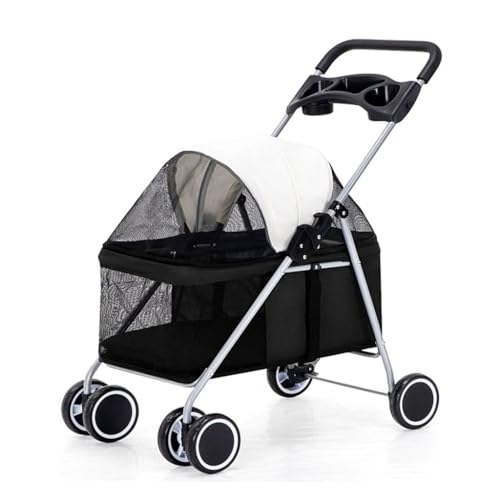 Hunde Kinderwagen Haustier-Kinderwagen, vierrädriger Kleiner Hunde-Kinderwagen, Faltbarer Kinderwagen, Leichter Haustier-Kinderwagen, Outdoor-Haustier-Kinderwagen Katzen Kinderwagen(Black) von FYSXCXS