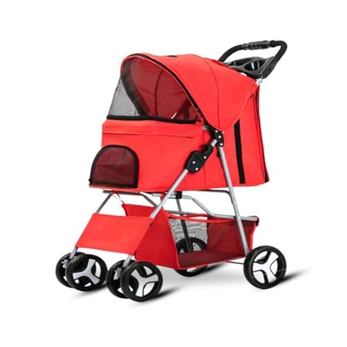 Hunde Kinderwagen Haustier-Kinderwagen, zusammenklappbar, leicht, aus leichtem Material, for kleine und mittlere Teddy-Hunde und Katzen Katzen Kinderwagen(Red) von FYSXCXS