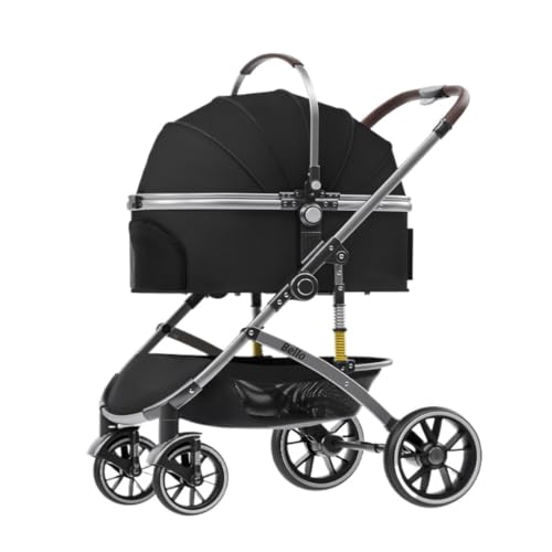 Hunde Kinderwagen Haustier-Kinderwagen Aus Aluminiumlegierung, Hunde-Kinderwagen Mit PU-Rad, Reisetasche, Separater Tragbarer Zusammenklappbarer Haustier-Kinderwagen Katzen Kinderwagen(Black) von FYSXCXS