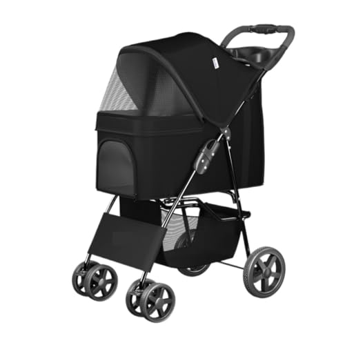 Hunde Kinderwagen Haustier Kinderwagen Leichte Falten Haustier Kinderwagen Hund Ausflug Hund Walking Warenkorb Tragbare Universal Haustier Kinderwagen Katzen Kinderwagen(Black) von FYSXCXS