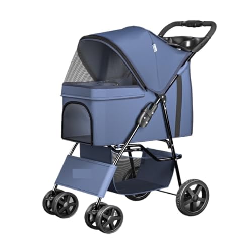 Hunde Kinderwagen Haustier Kinderwagen Leichte Falten Haustier Kinderwagen Hund Ausflug Hund Walking Warenkorb Tragbare Universal Haustier Kinderwagen Katzen Kinderwagen(Blue) von FYSXCXS