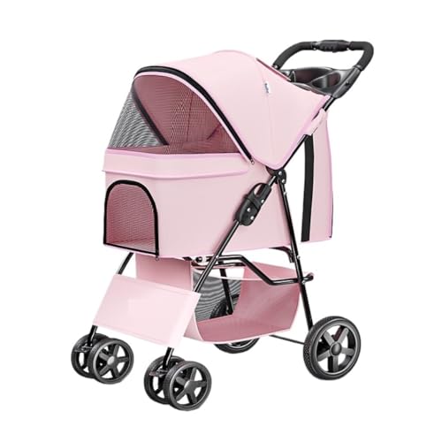 Hunde Kinderwagen Haustier Kinderwagen Leichte Falten Haustier Kinderwagen Hund Ausflug Hund Walking Warenkorb Tragbare Universal Haustier Kinderwagen Katzen Kinderwagen(Pink) von FYSXCXS