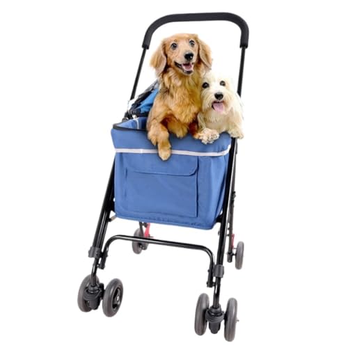 Hunde Kinderwagen Haustier-Kinderwagen Mit Verstellbarem Griff, Welpen-Kinderwagen, Katzen-Kinderwagen, Multifunktionaler Leichter Kinderwagen Katzen Kinderwagen(Blue) von FYSXCXS