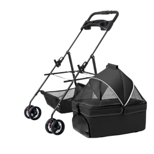 Hunde Kinderwagen Haustier-Kinderwagen for Ausflüge, Kleiner Zugwagen, Welpen-Kinderwagen, Hunde-Gassi-Wagen, Kleine, Leichte, Faltbare Katze Katzen Kinderwagen(Black) von FYSXCXS