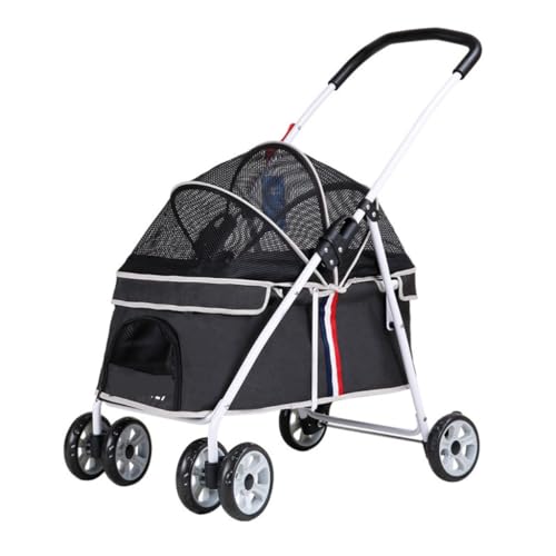 Hunde Kinderwagen Haustier-Kinderwagen for Ausflüge, Kleiner Zugwagen, Welpen-Kinderwagen, Hunde-Gassi-Wagen, Kleine, Leichte, Faltbare Katze Katzen Kinderwagen(Black) von FYSXCXS