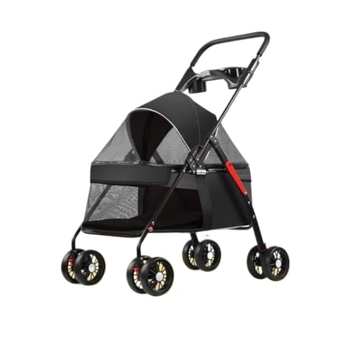 Hunde Kinderwagen Haustier-Kinderwagen for Ausflüge, Kleiner Zugwagen, Welpen-Kinderwagen, Hunde-Gassi-Wagen, Kleine, Leichte, Faltbare Katze Katzen Kinderwagen(Black,C) von FYSXCXS