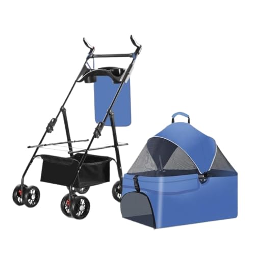 Hunde Kinderwagen Haustier-Kinderwagen for Ausflüge, Kleiner Zugwagen, Welpen-Kinderwagen, Hunde-Gassi-Wagen, Kleine, Leichte, Faltbare Katze Katzen Kinderwagen(Blue,A) von FYSXCXS