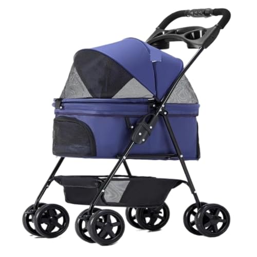 Hunde Kinderwagen Haustier-Kinderwagen for Ausflüge, Kleiner Zugwagen, Welpen-Kinderwagen, Hunde-Gassi-Wagen, Kleine, Leichte, Faltbare Katze Katzen Kinderwagen(Blue,B) von FYSXCXS