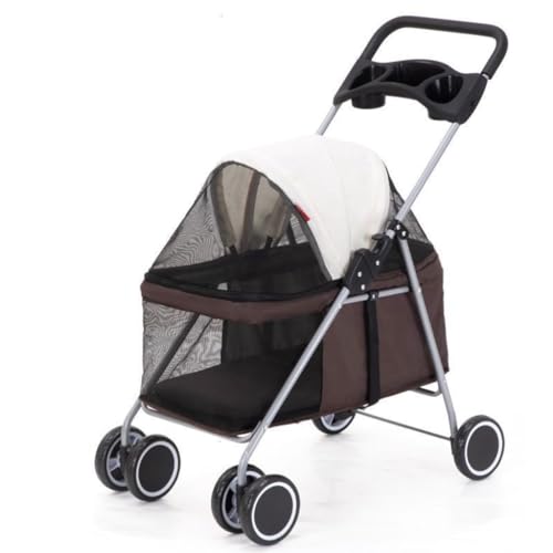 Hunde Kinderwagen Haustier-Kinderwagen for Ausflüge, Kleiner Zugwagen, Welpen-Kinderwagen, Hunde-Gassi-Wagen, Kleine, Leichte, Faltbare Katze Katzen Kinderwagen(Brown) von FYSXCXS