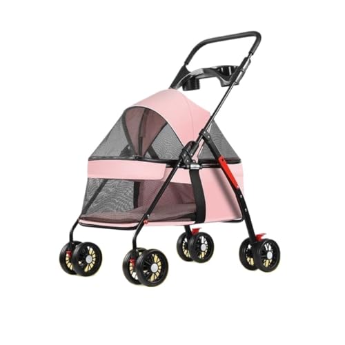 Hunde Kinderwagen Haustier-Kinderwagen for Ausflüge, Kleiner Zugwagen, Welpen-Kinderwagen, Hunde-Gassi-Wagen, Kleine, Leichte, Faltbare Katze Katzen Kinderwagen(Pink,C) von FYSXCXS