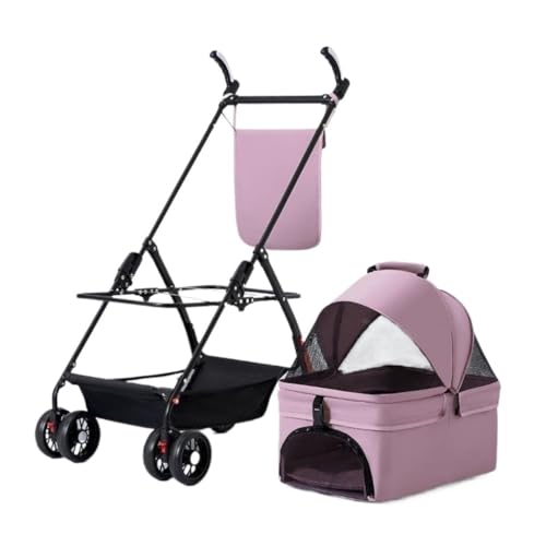 Hunde Kinderwagen Haustier-Kinderwagen for Ausflüge, Kleiner Zugwagen, Welpen-Kinderwagen, Hunde-Walking-Wagen, Kleine, Leichte, Faltbare Katze Katzen Kinderwagen(Pink,B) von FYSXCXS