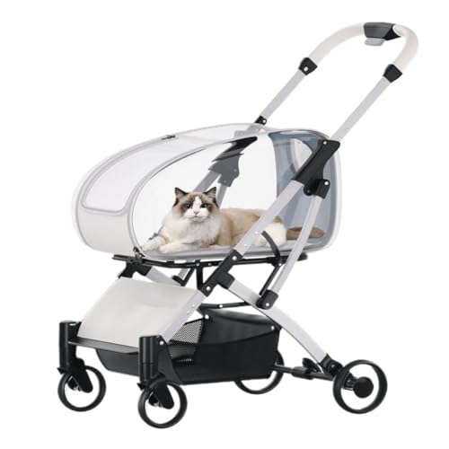 Hunde Kinderwagen Haustier-Kinderwagen for Ausflüge, Leichter, Faltbarer, Abnehmbarer Hunde-Kinderwagen for Kleine Und Mittelgroße Outdoor-Reisen Katzen Kinderwagen(Clear) von FYSXCXS