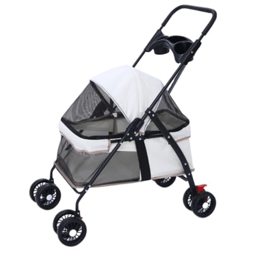 Hunde Kinderwagen Haustier-Kinderwagen for Ausgehen, Kleiner Zugwagen, Welpen-Kinderwagen, Hunde-Kinderwagen, klein, leicht, abnehmbar, faltbar Katzen Kinderwagen(White) von FYSXCXS