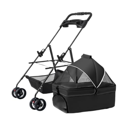 Hunde Kinderwagen Haustier-Kinderwagen for Hunde Und Katzen, Faltbarer Outdoor-Haustier-Kinderwagen, Abnehmbarer Korb, Kleiner Hunde-Kinderwagen Katzen Kinderwagen(Black) von FYSXCXS