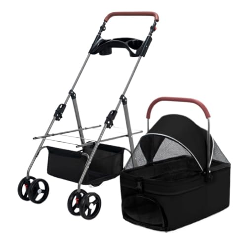 Hunde Kinderwagen Haustier-Kinderwagen for Hunde Und Katzen, Faltbarer Outdoor-Haustier-Kinderwagen, Kleiner Hunde-Kinderwagen, Abnehmbarer Korb Katzen Kinderwagen(Black) von FYSXCXS