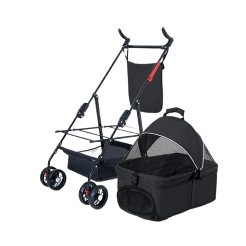 Hunde Kinderwagen Haustier-Kinderwagen for Hunde Und Katzen, Kinderwagen for Outdoor-Reisen, Kleiner Haustier-Kinderwagen, Leicht Und Faltbar Katzen Kinderwagen(Black) von FYSXCXS