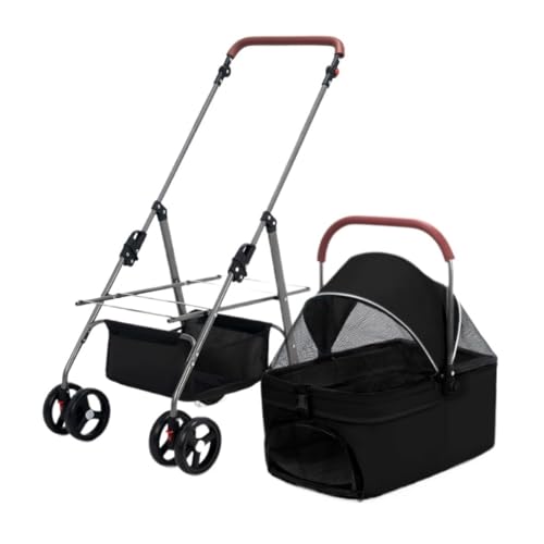 Hunde Kinderwagen Haustier-Kinderwagen for Hunde Und Katzen, Leichter Faltbarer Haustier-Kinderwagen, Kleiner Hunde-Kinderwagen, Abnehmbarer Korb Katzen Kinderwagen(Black) von FYSXCXS