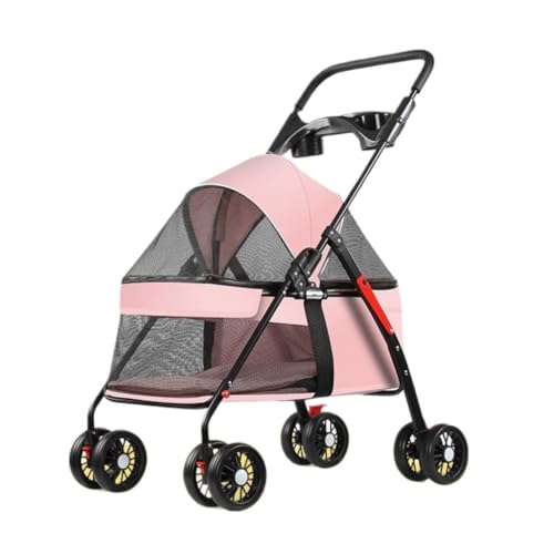 Hunde Kinderwagen Haustier-Kinderwagen for Hunde Und Katzen, Leichter Faltbarer Und Abnehmbarer Outdoor-Haustier-Kinderwagen, Hunde-Laufkorb Katzen Kinderwagen(Pink,B) von FYSXCXS