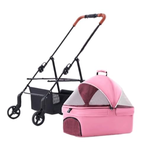 Hunde Kinderwagen Haustier-Kinderwagen for Hunde Und Katzen. Teddy-Kinderwagen for Ausflüge. Kleiner Hunde-Kinderwagen, Leicht Und Abnehmbar Katzen Kinderwagen(Pink) von FYSXCXS