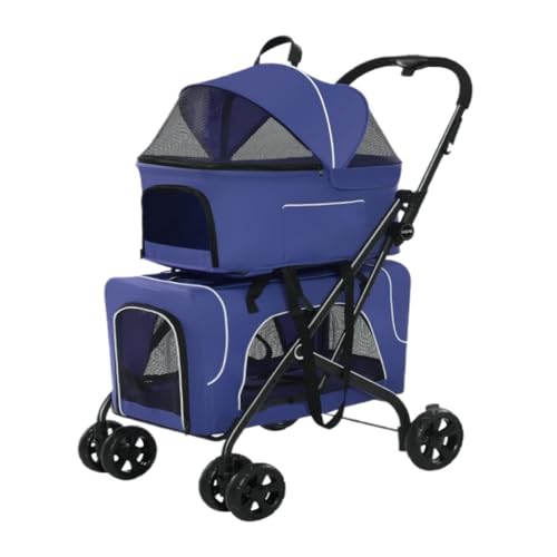 Hunde Kinderwagen Haustier-Kinderwagen for Kleine Hunde, Leicht, Zusammenklappbar, for Outdoor-Reisen, Separater Doppelschicht-Haustier-Kinderwagen Katzen Kinderwagen(Blue) von FYSXCXS