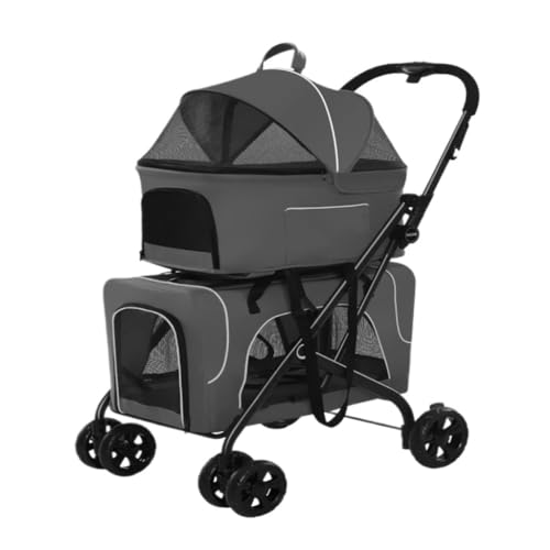 Hunde Kinderwagen Haustier-Kinderwagen for Kleine Hunde, Leicht, Zusammenklappbar, for Outdoor-Reisen, Separater Doppelschicht-Haustier-Kinderwagen Katzen Kinderwagen(G) von FYSXCXS