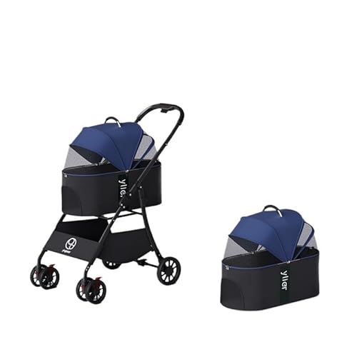 Hunde Kinderwagen Haustier-Kinderwagen for Kleine Und Mittelgroße Hunde, Leicht Und Faltbar, Kleiner Haustier-Kinderwagen for Reisen Im Freien Katzen Kinderwagen(Blue) von FYSXCXS