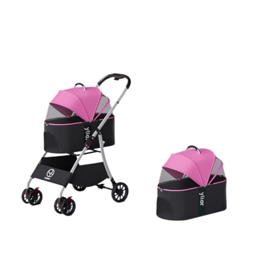 Hunde Kinderwagen Haustier-Kinderwagen for Kleine Und Mittelgroße Hunde, Leicht Und Faltbar, Kleiner Haustier-Kinderwagen for Reisen Im Freien Katzen Kinderwagen(Pink) von FYSXCXS