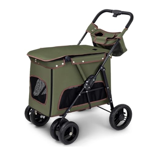 Hunde Kinderwagen Haustier-Kinderwagen mit Zwei Eingängen und Oben, Abnehmbarer Aufbewahrungstasche, Vierrad-Haustier-Kinderwagen, Outdoor-Haustier-Kinderwagen Katzen Kinderwagen(Green) von FYSXCXS