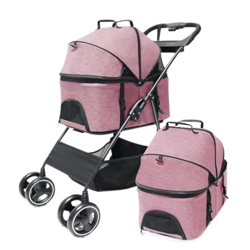 Hunde Kinderwagen Im Freien Freistehender Hunde- Und Katzenhaustier Kleiner Und Mittelgroßer Welpen-Kinderwagenausflug Leichter Kinderwagen Mit Vier Rädern Katzen Kinderwagen(Pink) von FYSXCXS