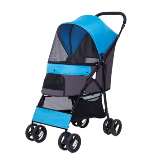 Hunde Kinderwagen Kinderwagen for Katzen Und Hunde, Tragbarer, Faltbarer Kinderwagen for Kleine Und Mittelgroße Hunde, Outdoor-Reisezubehör Katzen Kinderwagen(Blue) von FYSXCXS