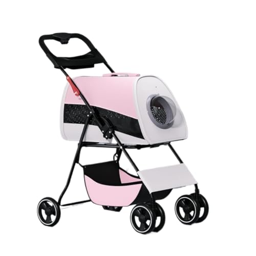 Hunde Kinderwagen Kleiner Und Mittelgroßer Kinderwagen for Katzen Und Hunde, Leicht, Atmungsaktiv, Modisch Und Abnehmbar Katzen Kinderwagen(Pink) von FYSXCXS