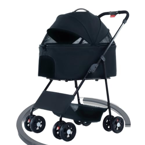 Hunde Kinderwagen Leichter, Faltbarer, Abnehmbarer Kinderwagen for Kleine Und Mittelgroße Hunde, Tragbarer, Abnehmbarer Kinderwagen Katzen Kinderwagen(Black) von FYSXCXS