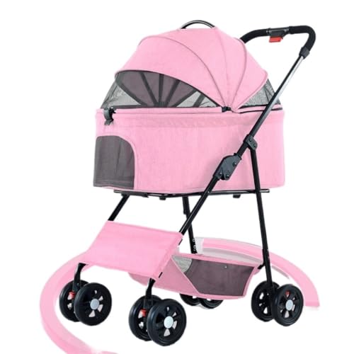 Hunde Kinderwagen Leichter, Faltbarer, Abnehmbarer Kinderwagen for Kleine Und Mittelgroße Hunde, Tragbarer, Abnehmbarer Kinderwagen Katzen Kinderwagen(Pink) von FYSXCXS