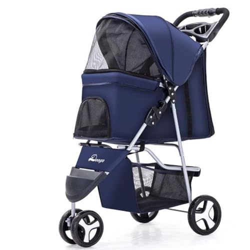 Hunde Kinderwagen Leichter Faltbarer Haustier-Kinderwagen for Katzen und Hunde, dreirädriger Haustier-Kinderwagen, Hunde-Kinderwagen-Zubehör Katzen Kinderwagen(Blue) von FYSXCXS