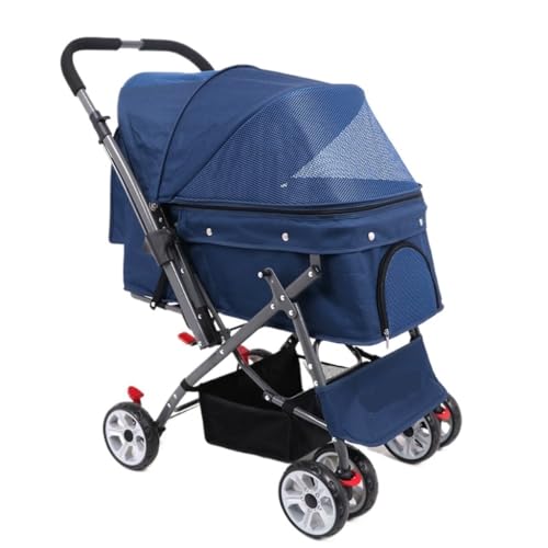 Hunde Kinderwagen Leichter Multifunktionaler Haustier-Kinderwagen, Umkehrbarer Katzen- Und Hunde-Kinderwagen, Faltbarer Katzen-Reise-Kinderwagen Katzen Kinderwagen(Blue) von FYSXCXS