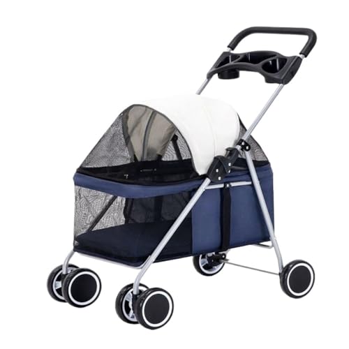 Hunde Kinderwagen Leichter Und Faltbarer Haustier-Kinderwagen for Hunde Und Katzen Im Freien, Kleiner Und Mittelgroßer Vierradwagen for Hunde Katzen Kinderwagen(Blue) von FYSXCXS