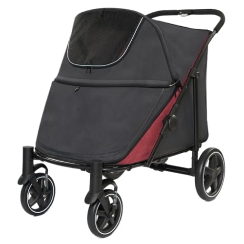 Hunde Kinderwagen Multifunktionaler Haustier-Kinderwagen, Hunde-Kinderwagen, Leichter Ausflugs-Haustier-Kinderwagen for Katzen Und Hunde, Haustier-Kinderwagen Katzen Kinderwagen(Red) von FYSXCXS