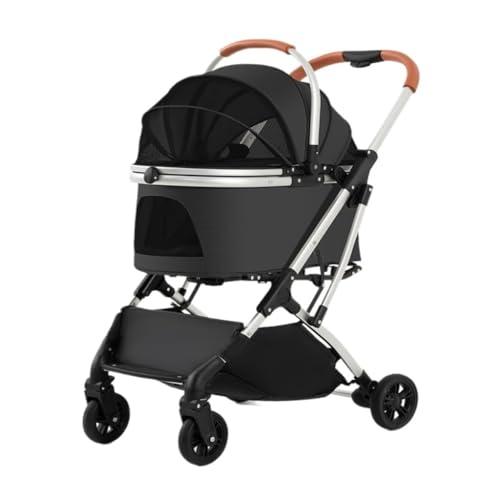 Hunde Kinderwagen Multifunktionaler Haustier-Kinderwagen for Outdoor-Reisen, Großer Hunde-Kinderwagen, Tragbarer Faltbarer Haustier-Kinderwagen for Hunde Katzen Kinderwagen(Black) von FYSXCXS