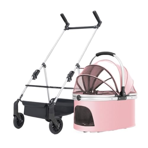 Hunde Kinderwagen Multifunktionaler Haustier-Kinderwagen for Outdoor-Reisen, Großer Hunde-Kinderwagen, Tragbarer Faltbarer Haustier-Kinderwagen for Hunde Katzen Kinderwagen(Pink) von FYSXCXS