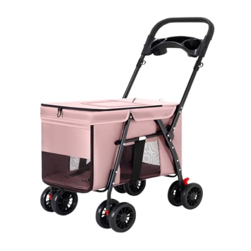 Hunde Kinderwagen Multifunktionaler Haustier-Kinderwagen for Outdoor-Reisen, Tragbarer Faltbarer Haustier-Kinderwagen for Hunde Katzen Kinderwagen(Pink) von FYSXCXS