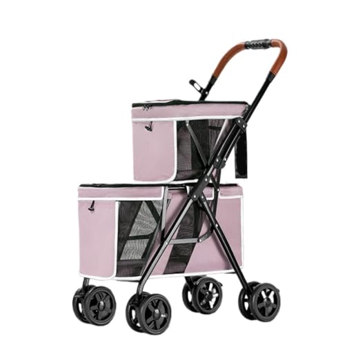 Hunde Kinderwagen Outdoor-Haustier-Kinderwagen, Zusammenklappbarer Haustier-Kinderwagen Mit Vorderrad, Universeller Haustier-Kinderwagen for Katzen Und Hunde Katzen Kinderwagen(Pink) von FYSXCXS